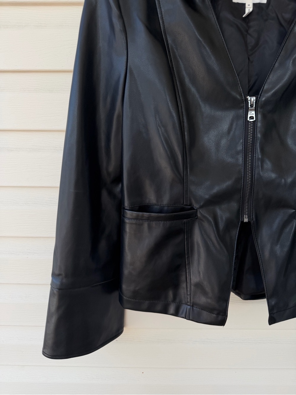 Avec Les Filles Black Leather Zip-Front Jacket - Picture 3 of 6
